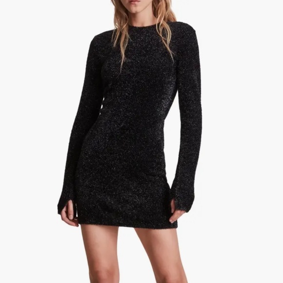 ALLSAINTS Sparkle Long Sleeve Body-Con Minidress Black Small - Picture 1 of 10